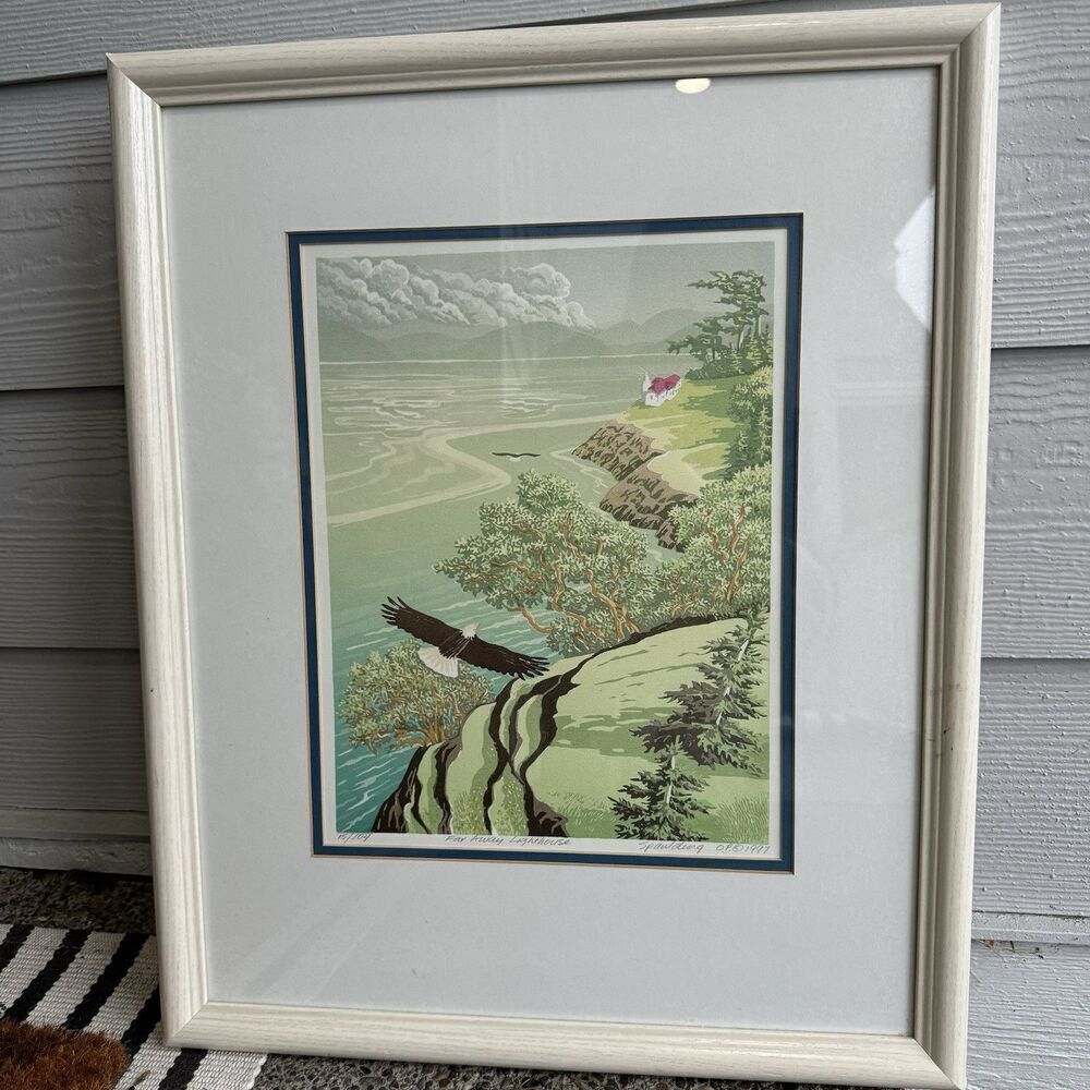 Nancy Spaulding Limited Ed Vtg Print Far Away Lighthouse Signed Number 15/104